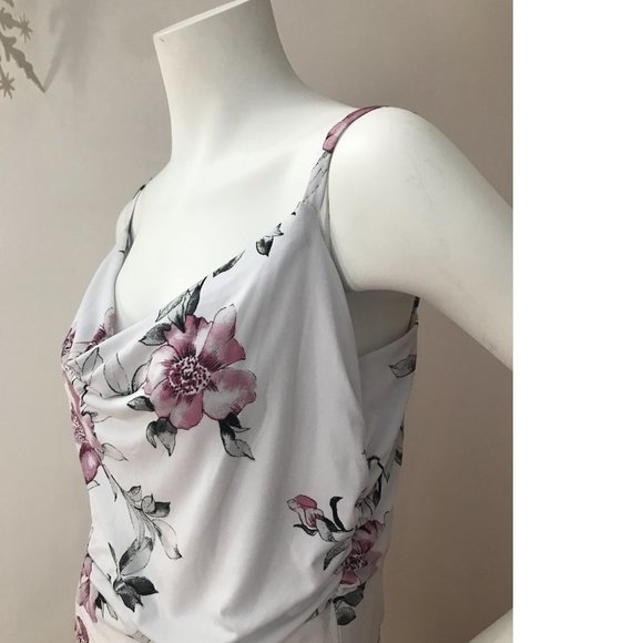 Le Chateau Drape PLUS SIZE formal floral white pink knit bodycon wedding dress - Picture 3 of 7